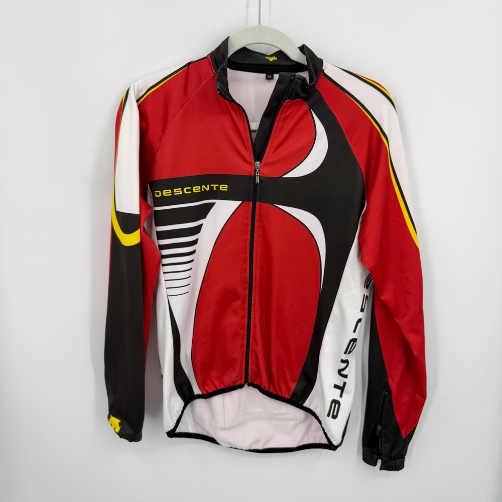 Descente men's M long-sleeve cycling jersey fleece lined red black‎